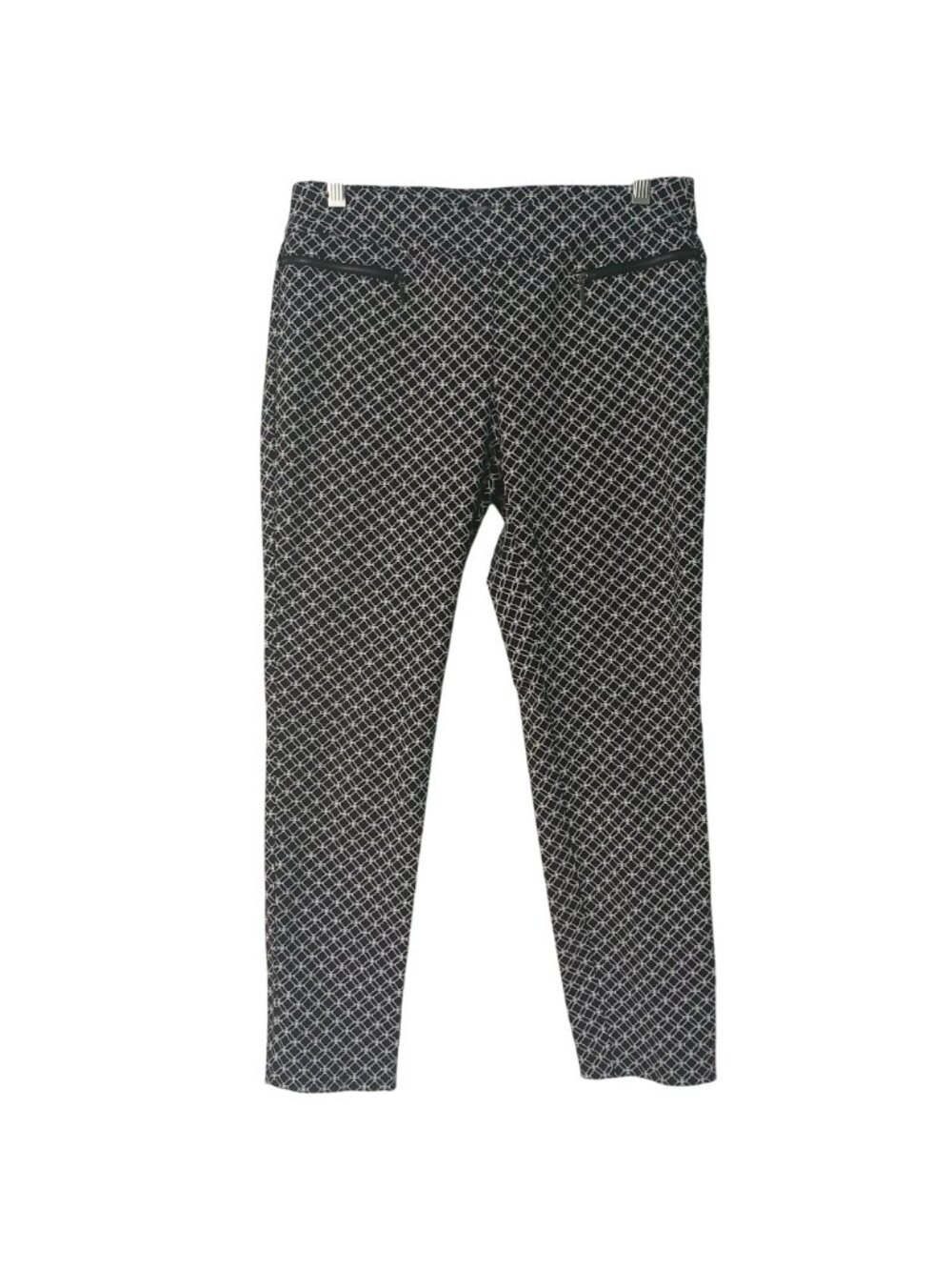Van Heusen Womens 8 Stretch Trousers Black White Geometric W/Zipper Detail #D-33 - Picture 9 of 9